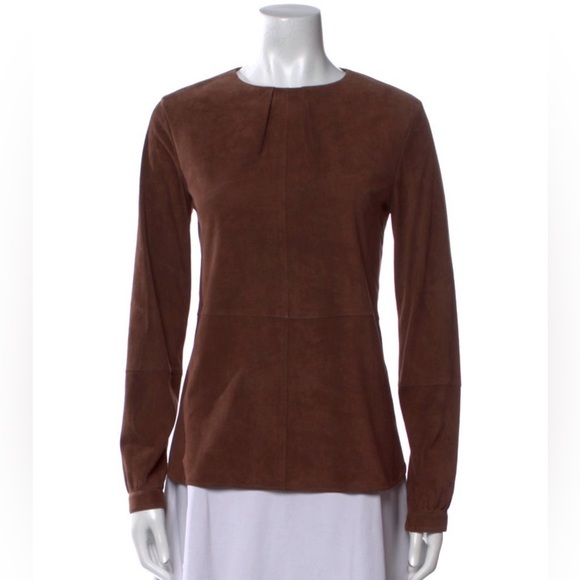 Brunello Cucinelli Tops - NWT Brunello Cucinelli Rich Brown Italian Leather Suede Shirt Size 40 Women’s